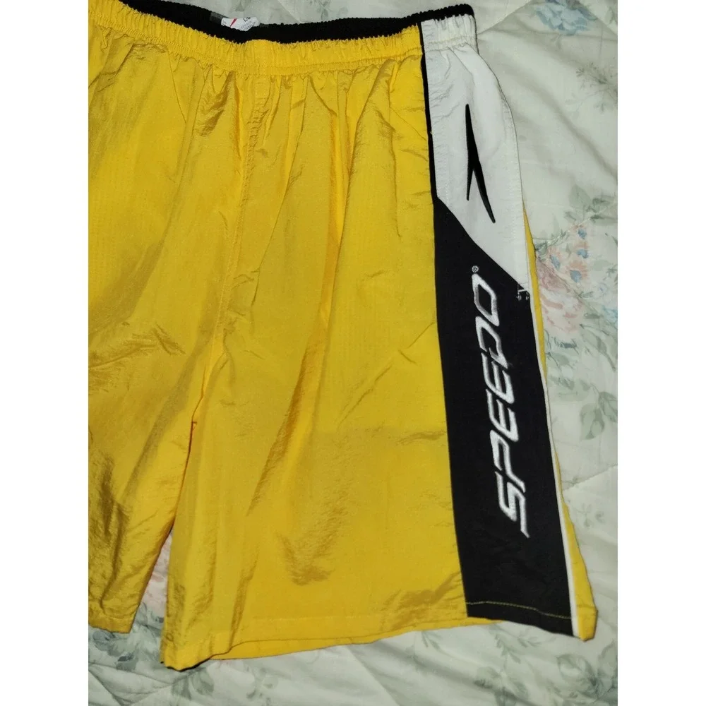 Vintage Speedo Swim Trunks Yellow‎ Shorts Men's Large Dry Bag Mesh Lined